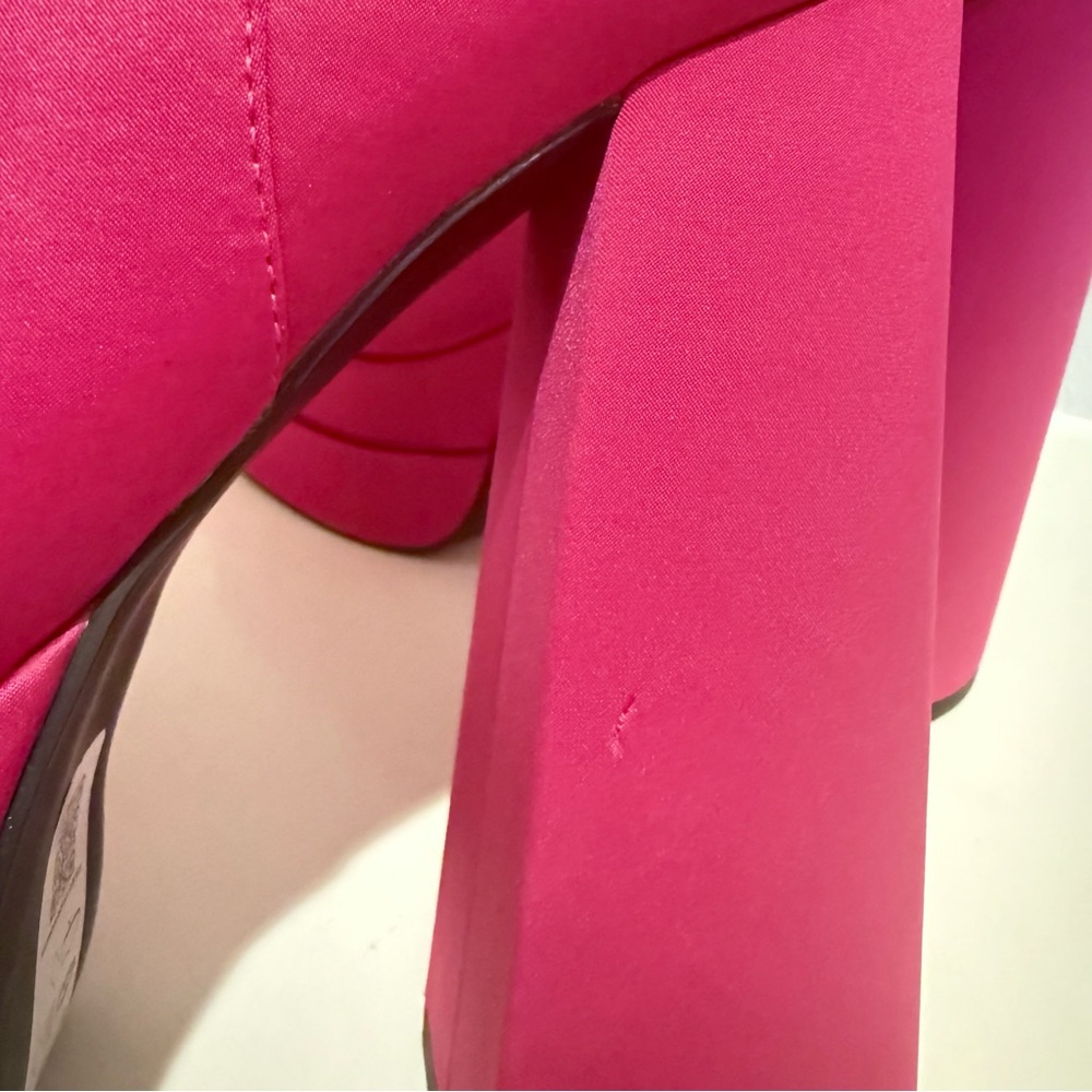 ASOS Fuchsia Satin Square Toe Hi Block Heel Platform Boots Sz 9 NWT - Picture 13 of 13